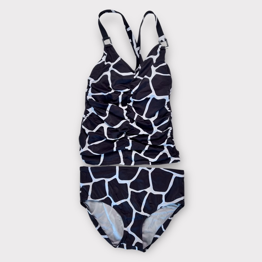 - Lands End animal print tankini with bikini pant swimsuit